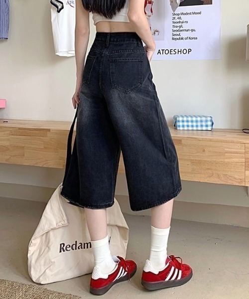 gossip!ロサンゼルス(ゴシップロサンゼルス)の「ヴィンテージ ウォッシュワイド7分デニムパンツ ハイウエストレディース(デニムパンツ・レディース・ブラック・S/M)」の12枚目の写真