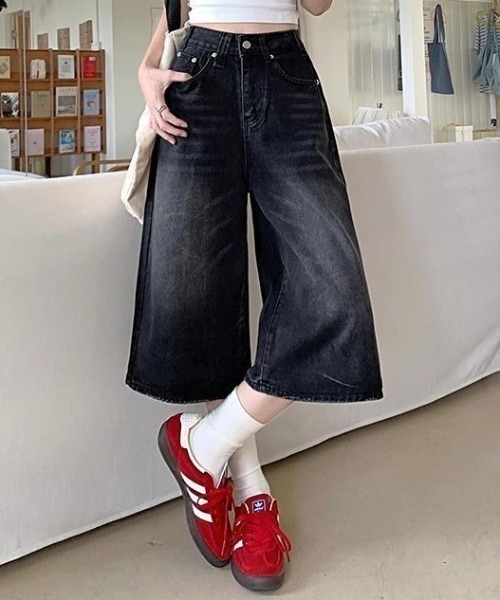 gossip!ロサンゼルス(ゴシップロサンゼルス)の「ヴィンテージ ウォッシュワイド7分デニムパンツ ハイウエストレディース(デニムパンツ・レディース・ブラック・S/M)」の13枚目の写真