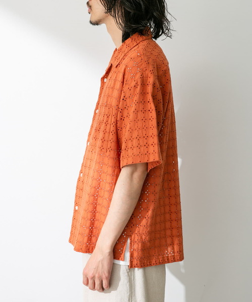 URBAN RESEARCH Sonny Label（アーバンリサーチサニーレーベル）の「レース刺繍ショートスリーブシャツ（シャツ/ブラウス・メンズ・オフホワイト/オレンジ/ネイビー・MEDIUM/LARGE）」の11枚目の写真