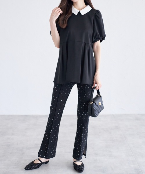 tocco closet(トッコ クローゼット)の「【ZOZO限定】サイドスリットスーパーストレッチパンツ(その他パンツ・レディース・ドット/ブラック・M)」の4枚目の写真