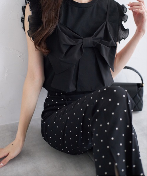 tocco closet(トッコ クローゼット)の「【ZOZO限定】サイドスリットスーパーストレッチパンツ(その他パンツ・レディース・ドット/ブラック・M)」の5枚目の写真