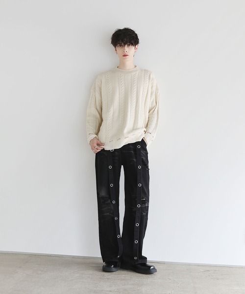 セール】ヴィンテージ加工クラッシュサスペンダーデニム（デニムパンツ  