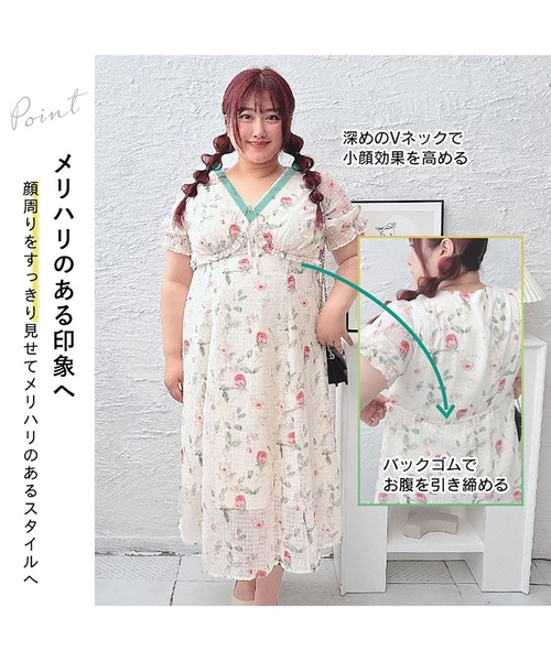 ヴィンテージ フラワー シフォン ワンピース 薄い Vネック 花柄 Vネック花柄シフォンワンピース（ワンピース）｜GOLDJAPAN