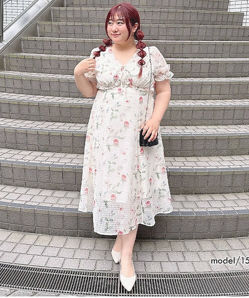Vネック花柄シフォンワンピース（ワンピース）｜GOLDJAPAN