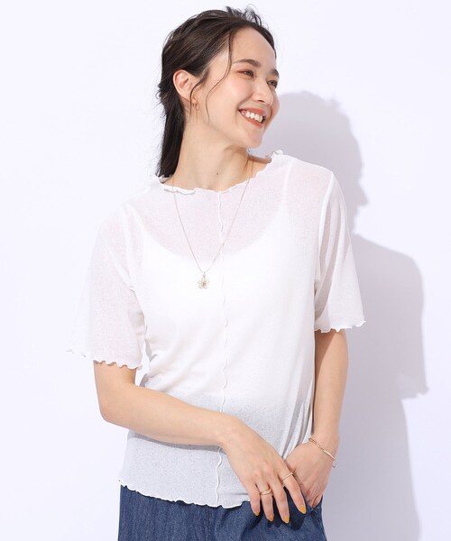 Cutie Blonde(キューティーブロンド)の「◆【レイヤードスタイルに】 シアー感を楽しむ スラブメロウトップス(Tシャツ/カットソー・レディース・ホワイト系/ブラック/ベビーピンク・02/03/04)」の1枚目の写真