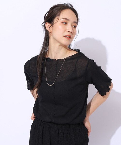 Cutie Blonde(キューティーブロンド)の「◆【レイヤードスタイルに】 シアー感を楽しむ スラブメロウトップス(Tシャツ/カットソー・レディース・ホワイト系/ブラック/ベビーピンク・02/03/04)」の2枚目の写真