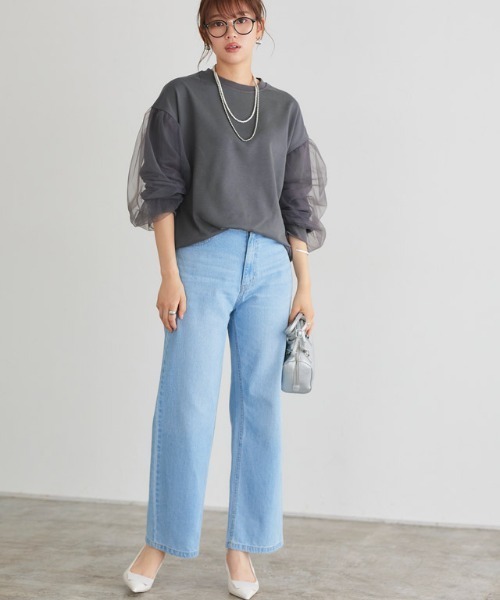 Pierrot(ピエロ)の「チュールスリーブスウェット(スウェット・レディース・ブラック系/ブラック×ブラック/グレー系/ホワイト系その他・L/M)」の4枚目の写真