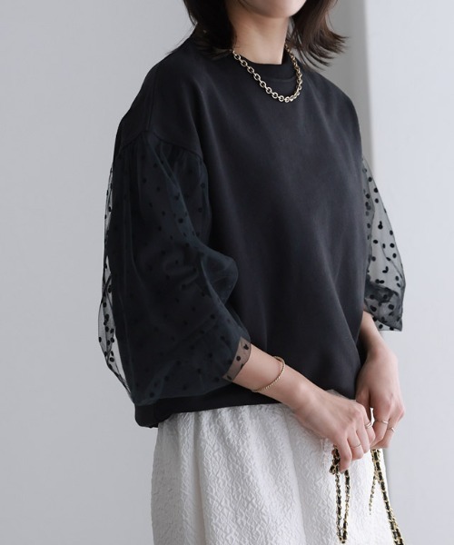 Pierrot(ピエロ)の「チュールスリーブスウェット(スウェット・レディース・ブラック系/ブラック×ブラック/グレー系/ホワイト系その他・L/M)」の13枚目の写真