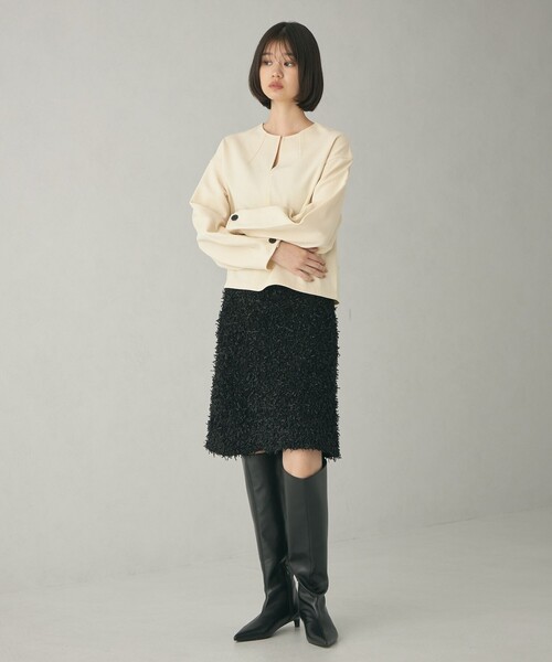 EMMEL REFINES（エメルリファインズ）の「＜EMMEL REFINES＞EM テープヤーン フェザーライク ミニスカート（スカート・レディース・ブラック/ベージュ・FREE）」の4枚目の写真