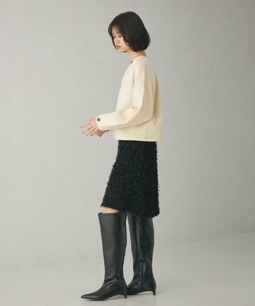 EMMEL REFINES（エメルリファインズ）の「＜EMMEL REFINES＞EM テープヤーン フェザーライク ミニスカート（スカート・レディース・ブラック/ベージュ・FREE）」の5枚目の写真