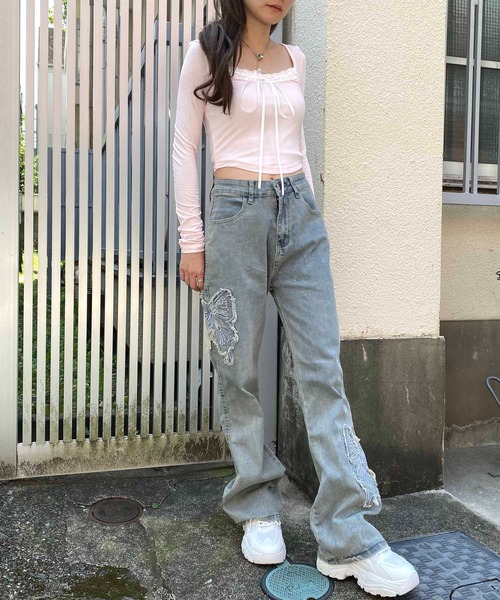 NANEA（ナネア）の「フロントリボン＆レース　スクエアネックカットソー（Tシャツ/カットソー・レディース・ブラック/ピンク・LARGE/MEDIUM/SMALL）」の10枚目の写真