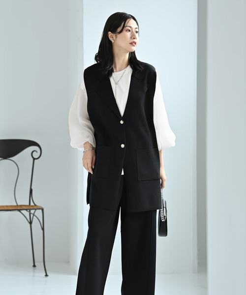 STYLE DELI（スタイルデリ）の「【BLK001】ドライタッチニットベストセットアップ（セットアップ・レディース・グレー/ブラック・FREE）」の3枚目の写真