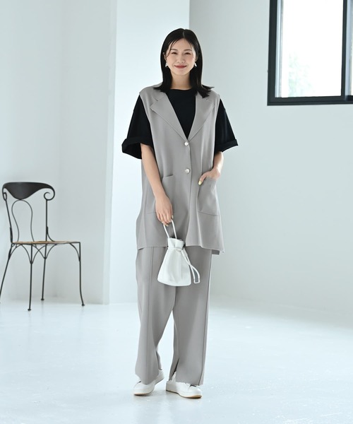 STYLE DELI（スタイルデリ）の「【BLK001】ドライタッチニットベストセットアップ（セットアップ・レディース・グレー/ブラック・FREE）」の15枚目の写真