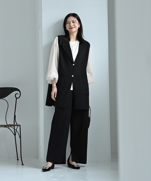 STYLE DELI（スタイルデリ）の「【BLK001】ドライタッチニットベストセットアップ（セットアップ・レディース・グレー/ブラック・FREE）」の4枚目の写真
