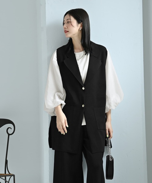 STYLE DELI（スタイルデリ）の「【BLK001】ドライタッチニットベストセットアップ（セットアップ・レディース・グレー/ブラック・FREE）」の6枚目の写真