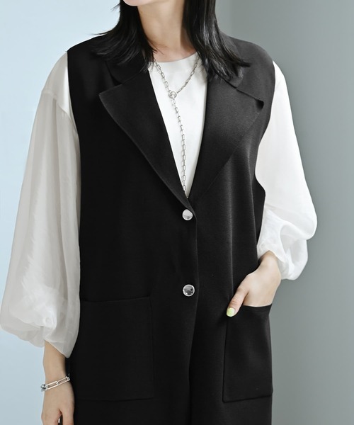 STYLE DELI（スタイルデリ）の「【BLK001】ドライタッチニットベストセットアップ（セットアップ・レディース・グレー/ブラック・FREE）」の8枚目の写真
