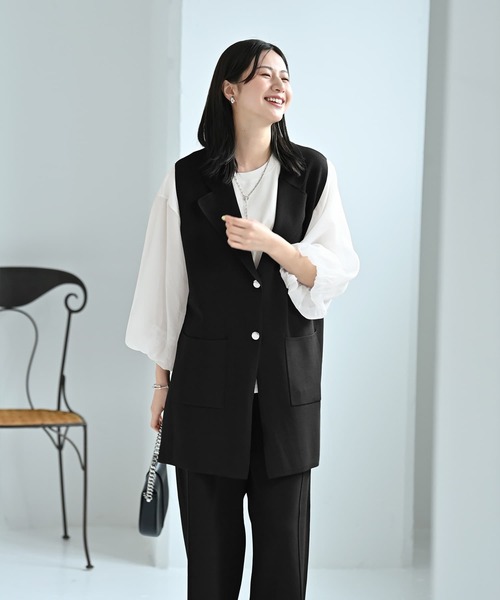 STYLE DELI（スタイルデリ）の「【BLK001】ドライタッチニットベストセットアップ（セットアップ・レディース・グレー/ブラック・FREE）」の9枚目の写真