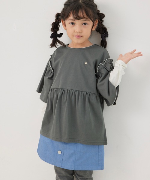 ROPE' PICNIC（ロペピクニック）の「【KIDS】オーバーサイズチュニックトップス（Tシャツ/カットソー・キッズ・チャコールグレー/カーキ・S/M/L）」の17枚目の写真