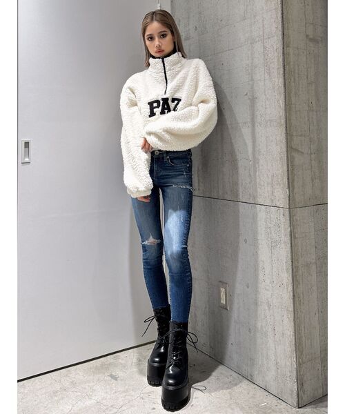 GYDA（ジェイダ）の「PAZハーフZIPボアショートトップス（パーカー・レディース・ピンク/ブラック/オフホワイト・FREE）」の9枚目の写真