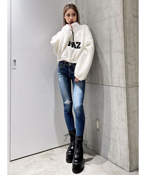 GYDA（ジェイダ）の「PAZハーフZIPボアショートトップス（パーカー・レディース・ピンク/ブラック/オフホワイト・FREE）」の8枚目の写真