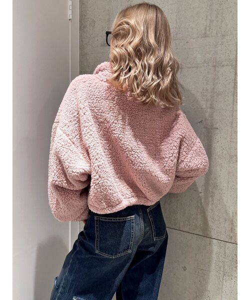 GYDA（ジェイダ）の「PAZハーフZIPボアショートトップス（パーカー・レディース・ピンク/ブラック/オフホワイト・FREE）」の5枚目の写真