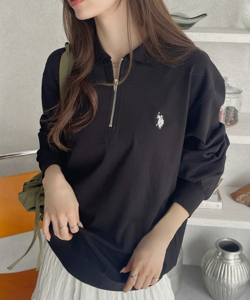 U.S. POLO ASSN.(ユーエスポロアッスン)の「U.S. POLO ASSN. Ada.別注 長袖 ハーフジップ ヘビーウェイト ポロシャツ スウェット(スウェット・レディース・アイボリー/グレー/ライトグレー/ブラック/ネイビー・L/M/S)」の16枚目の写真