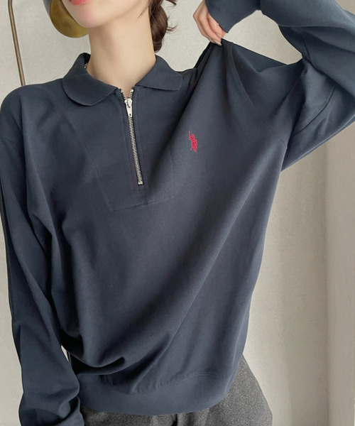 U.S. POLO ASSN.(ユーエスポロアッスン)の「U.S. POLO ASSN. Ada.別注 長袖 ハーフジップ ヘビーウェイト ポロシャツ スウェット(スウェット・レディース・アイボリー/グレー/ライトグレー/ブラック/ネイビー・L/M/S)」の9枚目の写真