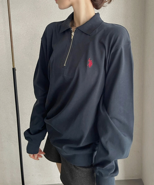 U.S. POLO ASSN.(ユーエスポロアッスン)の「U.S. POLO ASSN. Ada.別注 長袖 ハーフジップ ヘビーウェイト ポロシャツ スウェット(スウェット・レディース・アイボリー/グレー/ライトグレー/ブラック/ネイビー・L/M/S)」の17枚目の写真