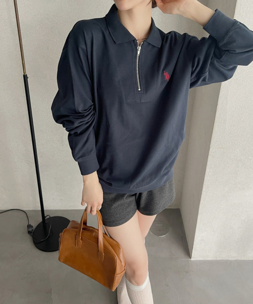 U.S. POLO ASSN.(ユーエスポロアッスン)の「U.S. POLO ASSN. Ada.別注 長袖 ハーフジップ ヘビーウェイト ポロシャツ スウェット(スウェット・レディース・アイボリー/グレー/ライトグレー/ブラック/ネイビー・L/M/S)」の18枚目の写真