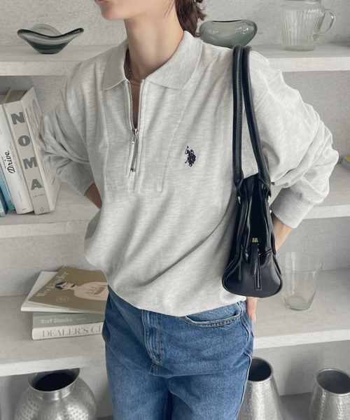 U.S. POLO ASSN.(ユーエスポロアッスン)の「U.S. POLO ASSN. Ada.別注 長袖 ハーフジップ ヘビーウェイト ポロシャツ スウェット(スウェット・レディース・アイボリー/グレー/ライトグレー/ブラック/ネイビー・L/M/S)」の20枚目の写真