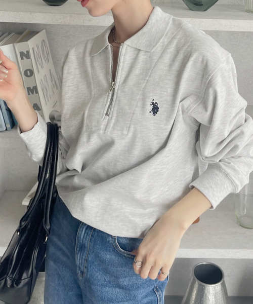U.S. POLO ASSN.(ユーエスポロアッスン)の「U.S. POLO ASSN. Ada.別注 長袖 ハーフジップ ヘビーウェイト ポロシャツ スウェット(スウェット・レディース・アイボリー/グレー/ライトグレー/ブラック/ネイビー・L/M/S)」の21枚目の写真