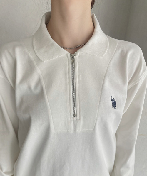 U.S. POLO ASSN.(ユーエスポロアッスン)の「U.S. POLO ASSN. Ada.別注 長袖 ハーフジップ ヘビーウェイト ポロシャツ スウェット(スウェット・レディース・アイボリー/グレー/ライトグレー/ブラック/ネイビー・L/M/S)」の11枚目の写真