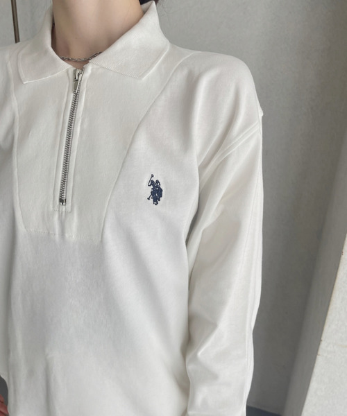 U.S. POLO ASSN.(ユーエスポロアッスン)の「U.S. POLO ASSN. Ada.別注 長袖 ハーフジップ ヘビーウェイト ポロシャツ スウェット(スウェット・レディース・アイボリー/グレー/ライトグレー/ブラック/ネイビー・L/M/S)」の12枚目の写真