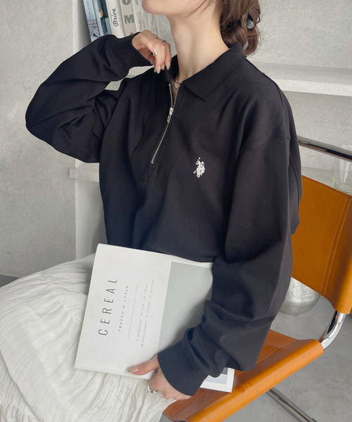 U.S. POLO ASSN.(ユーエスポロアッスン)の「U.S. POLO ASSN. Ada.別注 長袖 ハーフジップ ヘビーウェイト ポロシャツ スウェット(スウェット・レディース・アイボリー/グレー/ライトグレー/ブラック/ネイビー・L/M/S)」の6枚目の写真