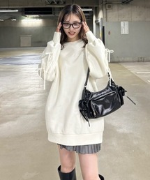リボンスリーブ裏起毛ミニワンピース
