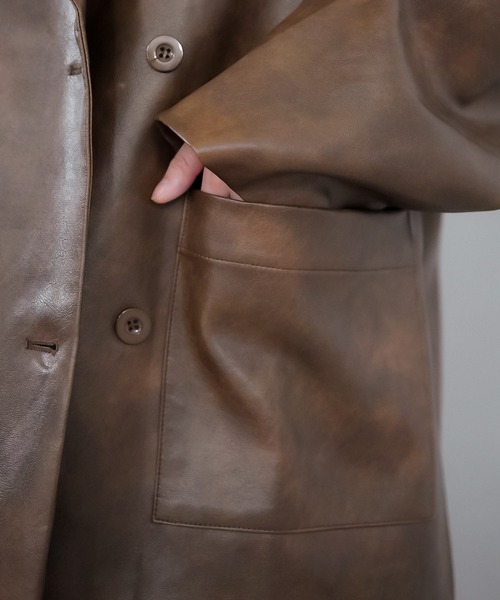 SPINNS（スピンズ）の「合成皮革ダブルテーラードジャケット（テーラードジャケット・レディース・ブラック/ブラウン・ONESIZE）」の7枚目の写真