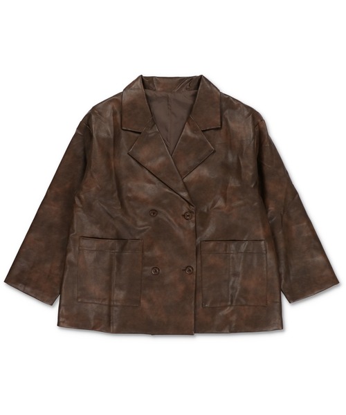 SPINNS（スピンズ）の「合成皮革ダブルテーラードジャケット（テーラードジャケット・レディース・ブラック/ブラウン・ONESIZE）」の11枚目の写真