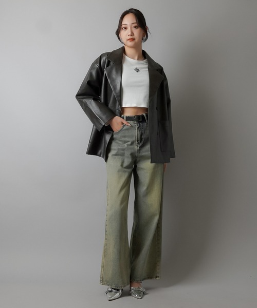 SPINNS（スピンズ）の「合成皮革ダブルテーラードジャケット（テーラードジャケット・レディース・ブラック/ブラウン・ONESIZE）」の18枚目の写真