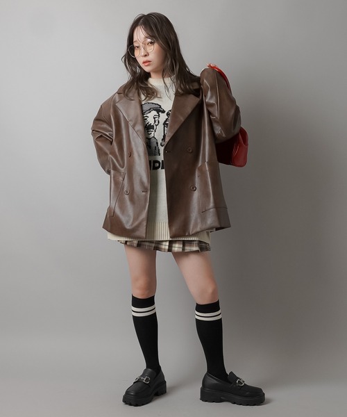 SPINNS（スピンズ）の「合成皮革ダブルテーラードジャケット（テーラードジャケット・レディース・ブラック/ブラウン・ONESIZE）」の20枚目の写真