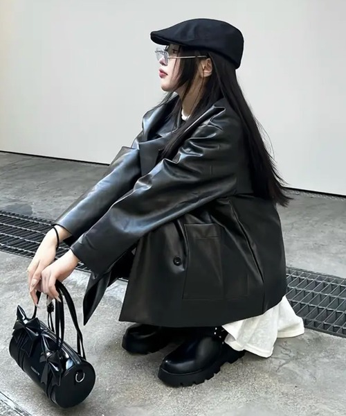 SPINNS（スピンズ）の「合成皮革ダブルテーラードジャケット（テーラードジャケット・レディース・ブラック/ブラウン・ONESIZE）」の17枚目の写真