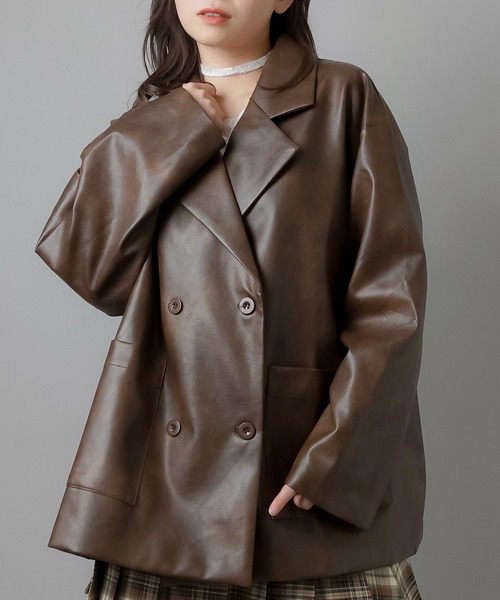 SPINNS（スピンズ）の「合成皮革ダブルテーラードジャケット（テーラードジャケット・レディース・ブラック/ブラウン・ONESIZE）」の22枚目の写真