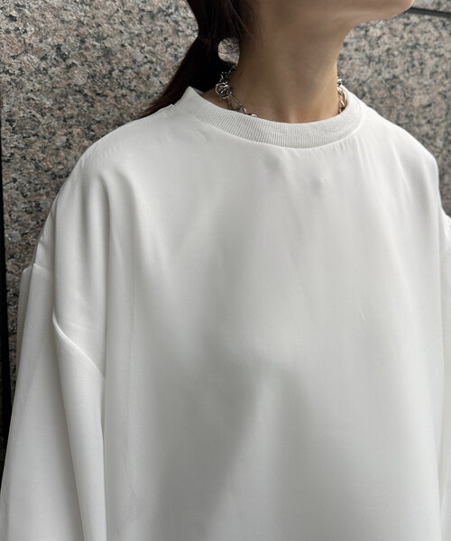 DouDou(ドゥドゥ)の「【WEB限定】裏毛×シフォンレイヤードプルオーバー(Tシャツ/カットソー・レディース・オフホワイト/ブラック/グレイッシュベージュ・FREE)」の7枚目の写真