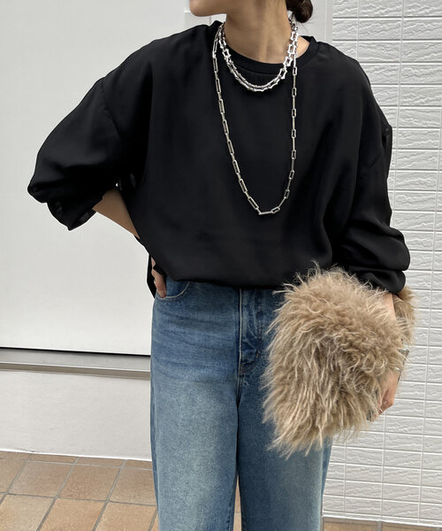 DouDou(ドゥドゥ)の「【WEB限定】裏毛×シフォンレイヤードプルオーバー(Tシャツ/カットソー・レディース・オフホワイト/ブラック/グレイッシュベージュ・FREE)」の18枚目の写真