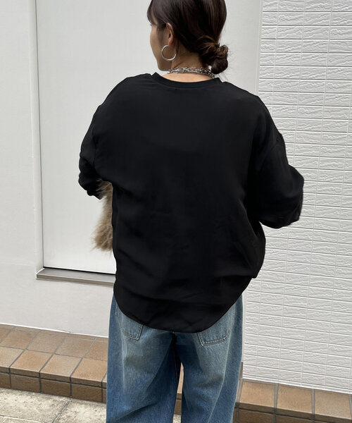DouDou(ドゥドゥ)の「【WEB限定】裏毛×シフォンレイヤードプルオーバー(Tシャツ/カットソー・レディース・オフホワイト/ブラック/グレイッシュベージュ・FREE)」の21枚目の写真