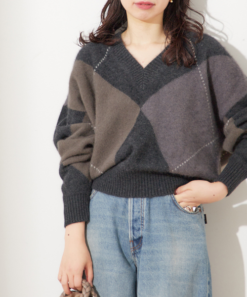 journal standard L'essage（ジャーナルスタンダードレサージュ）の「BIG ARGAYLE プルオーバー（ニット/セーター・レディース・チャコールグレー/グレー・FREE）」の6枚目の写真
