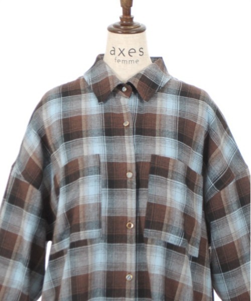 axes femme(アクシーズファム)の「チェック柄ロングシャツ(シャツ/ブラウス・レディース・ブラック/ブラウン/ベージュ・FREE)」の10枚目の写真