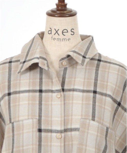 axes femme(アクシーズファム)の「チェック柄ロングシャツ(シャツ/ブラウス・レディース・ブラック/ブラウン/ベージュ・FREE)」の19枚目の写真