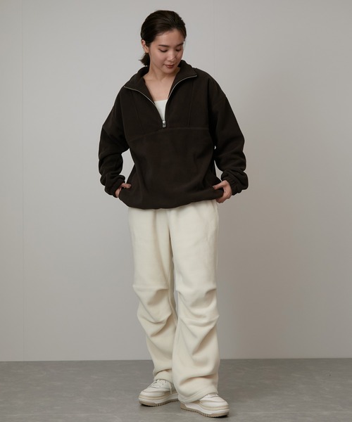 NERGY（ナージー）の「【保温】フリースハーフジッププルオーバー（その他トップス・レディース・ホワイト/ダークブラウン・FREE）」の7枚目の写真