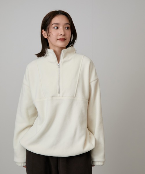 NERGY（ナージー）の「【保温】フリースハーフジッププルオーバー（その他トップス・レディース・ホワイト/ダークブラウン・FREE）」の10枚目の写真