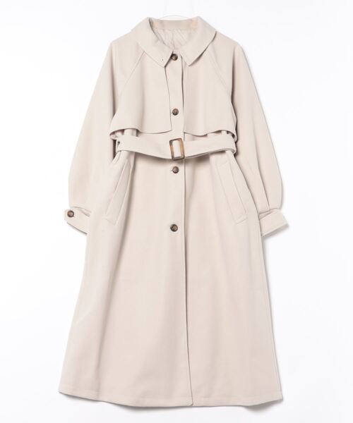 SPINNS（スピンズ）の「ケープデザインベルト付きフェイクウールロングコート（チェスターコート・レディース・ブラック/アイボリー/チャコール/グレー・ONESIZE）」の2枚目の写真